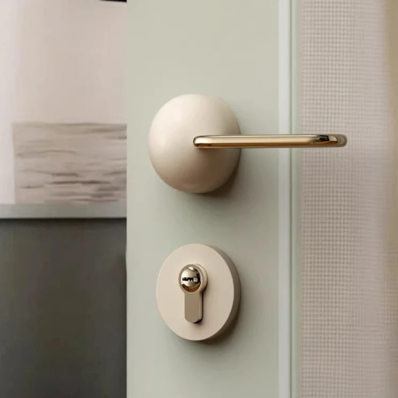 Colorful Dopamine Magnetic Silent Bedroom Door Lock, French Style Handle,Titanium Silver Curved Zinc Alloy Lever,Fine Cast Latch