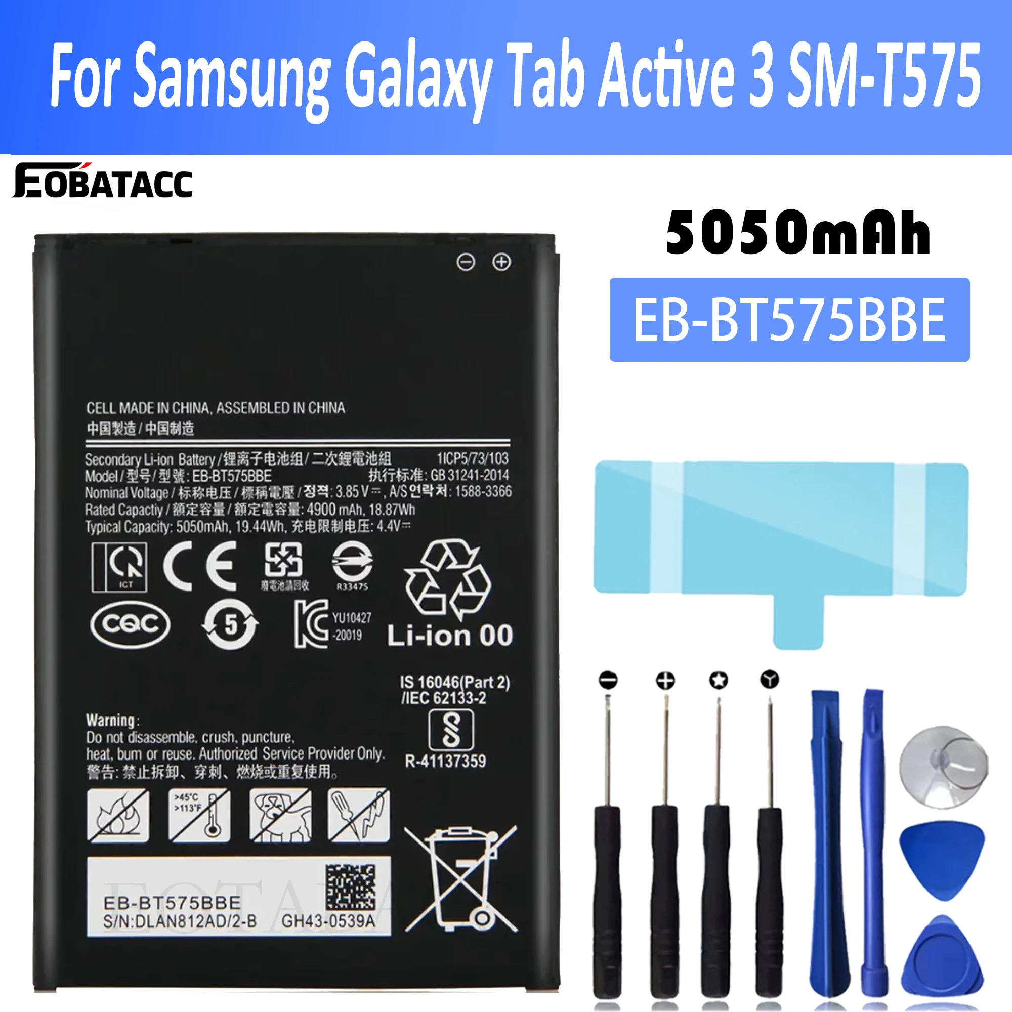 EOENKK Phone Battery EB-BT575BBE For Samsung Galaxy Tab Active 3 SM-T575 T575 SM-T570 GH43-05039A Replacement Battery 4900mAh