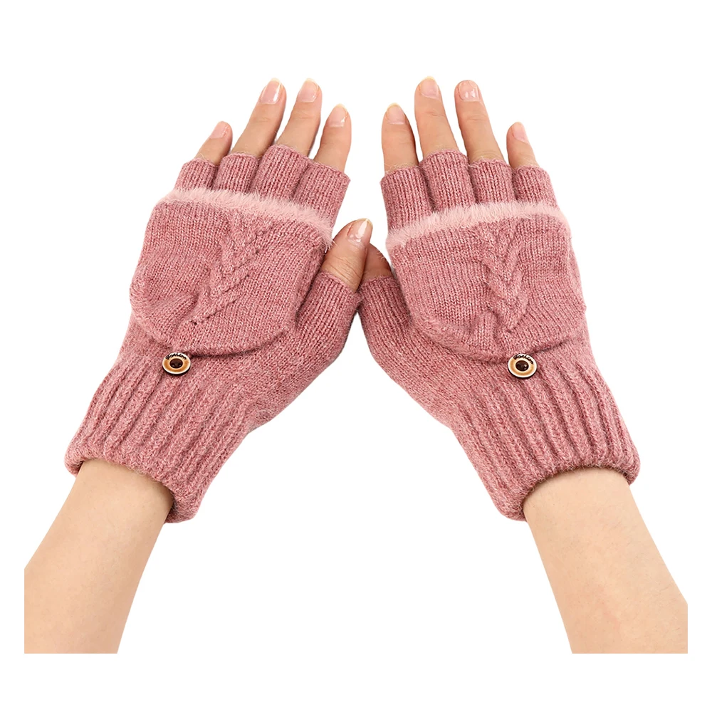 Winter Warm Thickening Wool Gloves Knitted Flip Cover Half Finger Gloves Fingerless Gloves Female Lady Cycling Mittens Unisex