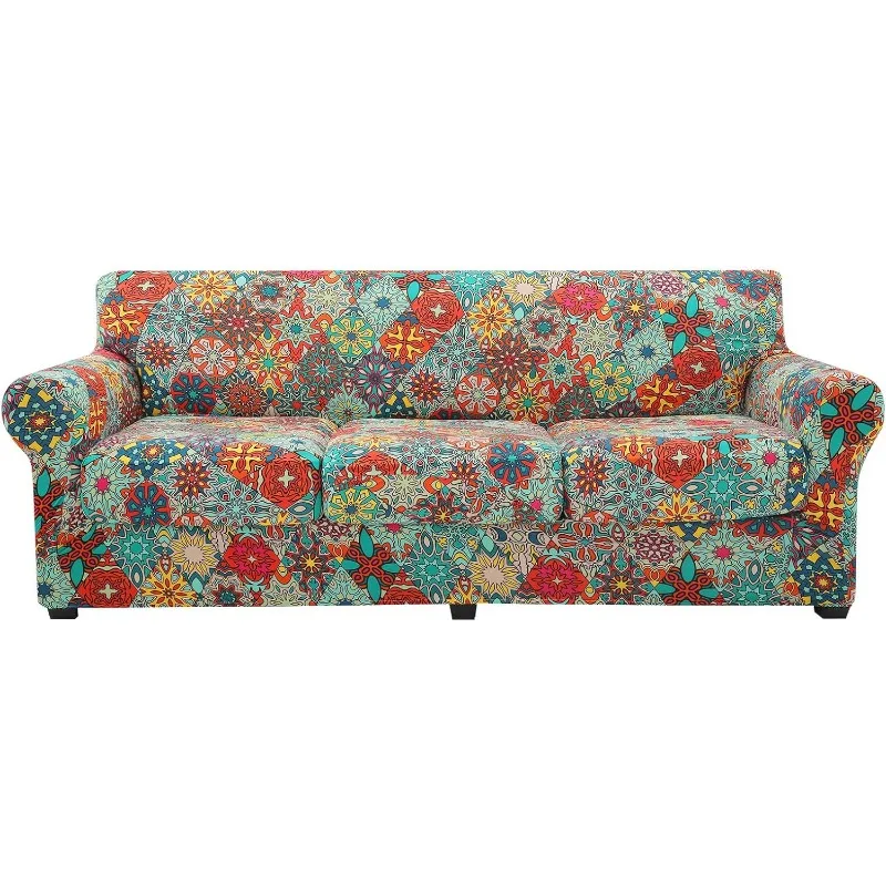 

Couch Cover, Sofa Covers, Floral Pattern, Stretch, Printed, 4 Pieces, Sofa Slipcovers, for 3 Separate Cushion Couch Sofa, W
