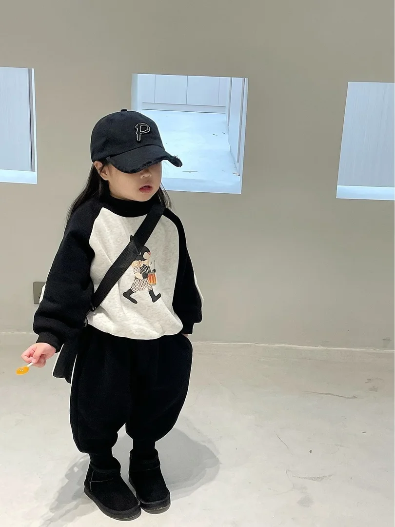 Cartoon Print Children\'s Sets Spring Autumn Long Sleeve Sweater Casual Pants Two Piece Set Baby Girl Clothes Set