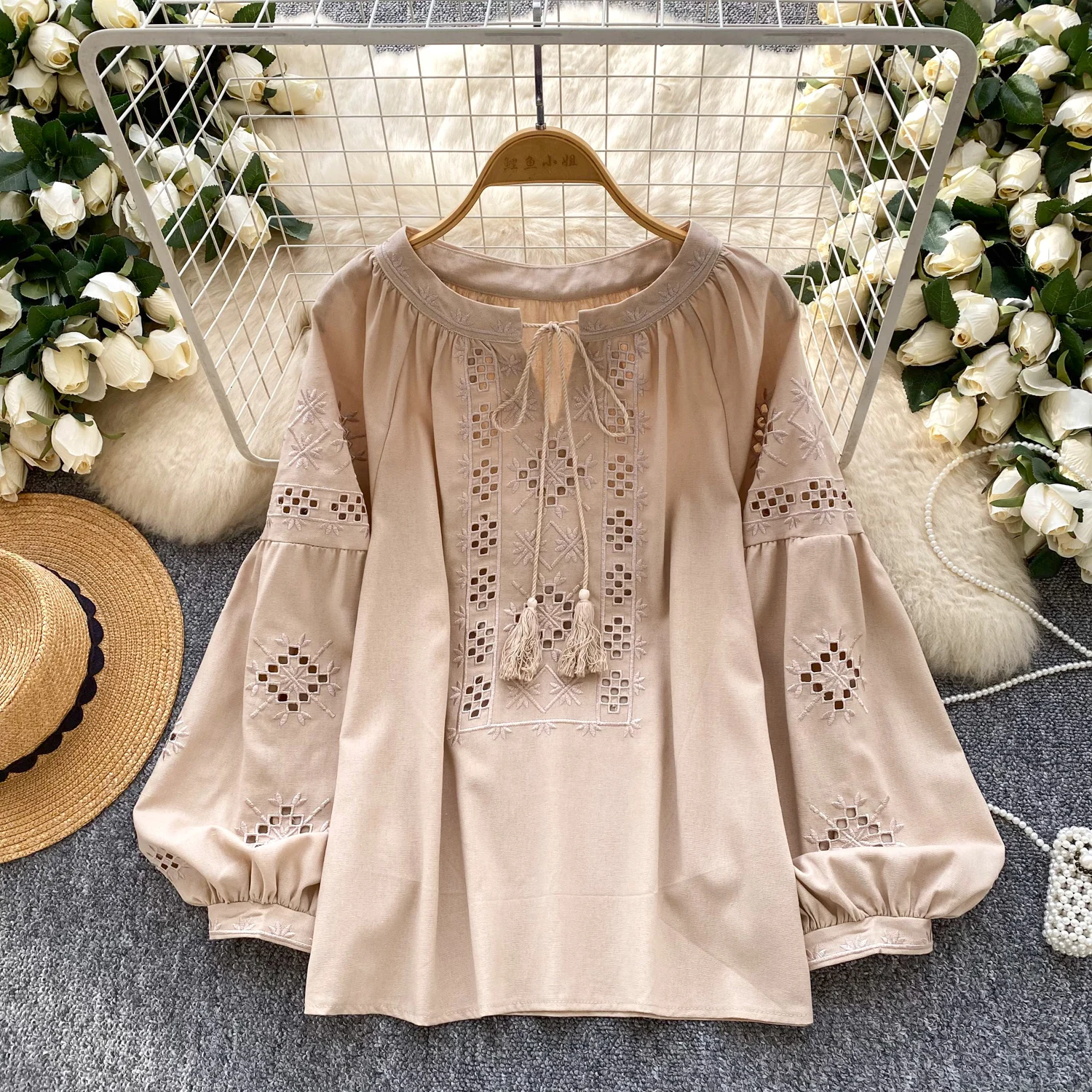 

Винтажная женская корейская модная рубашка с длинным рукавом и круглым вырезом, женские топы, женская одежда