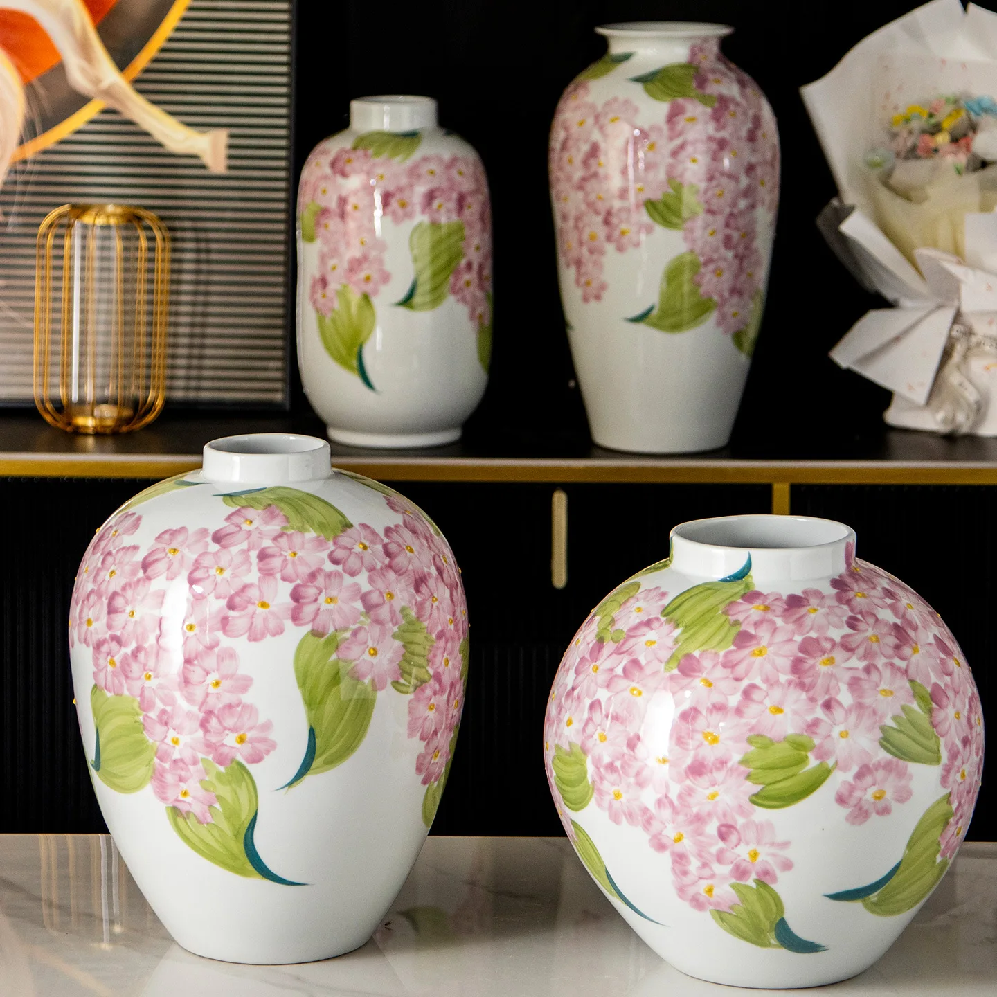Hand painted wisteria flower sweet wind ceramic vase flower home decoration ornament living room bedroom vase