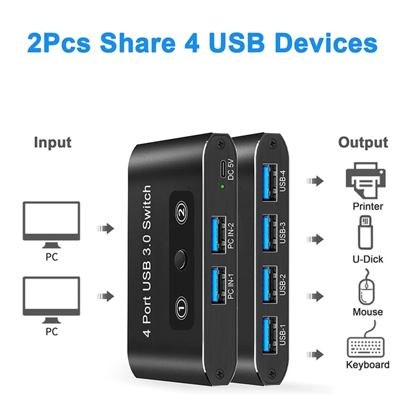 QWE-4 Port USB 3.0 Switcher 2 In 4 Out KVM Switch USB Switch KVM Switcher Printer Sharer untuk Keyboard Komputer