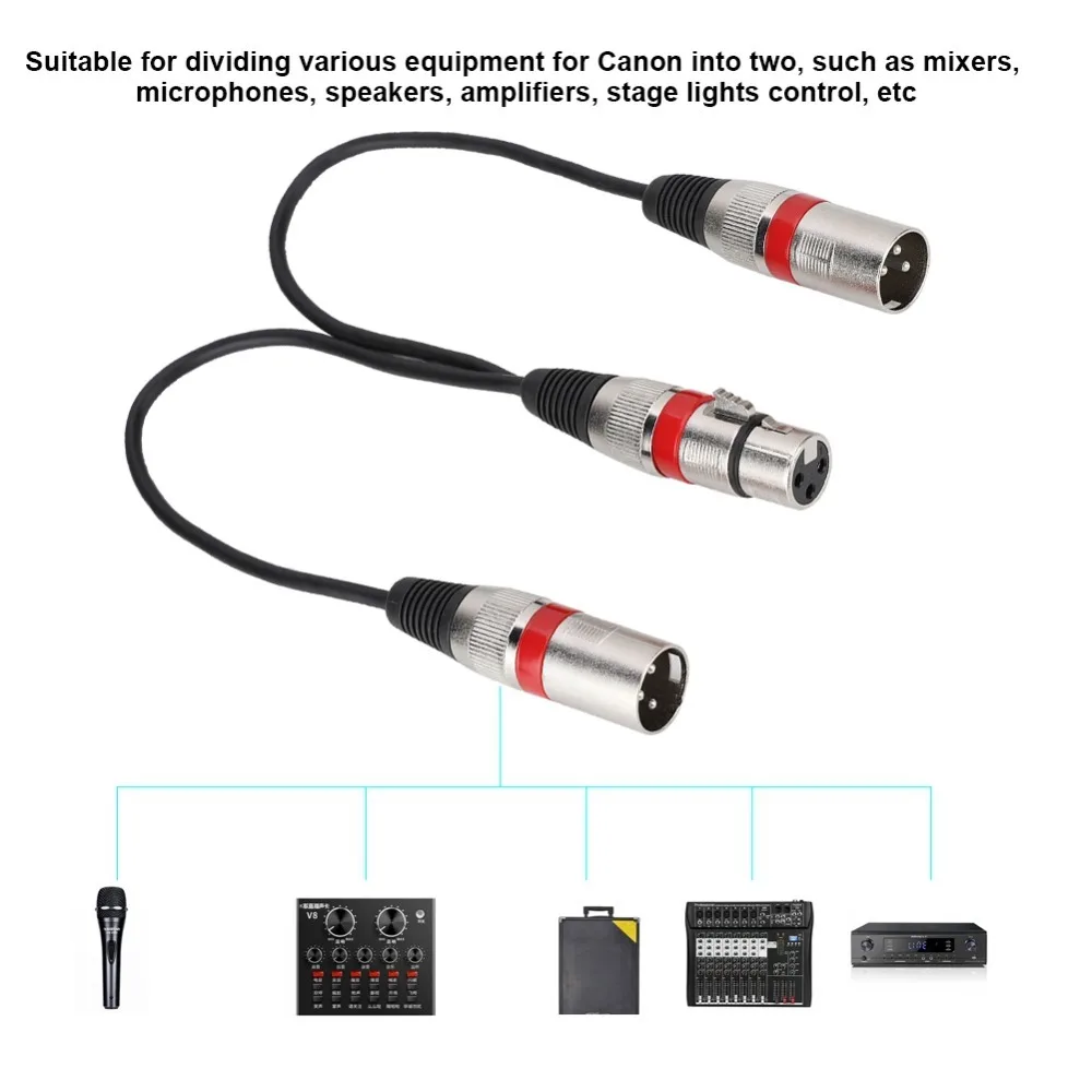 Cable divisor XLR de 30 cm de longitud, XLR hembra a doble macho, conector de aleación de zinc, cable de extensión de audio para micrófono, cable divisor XLR para Canon, para altavoces