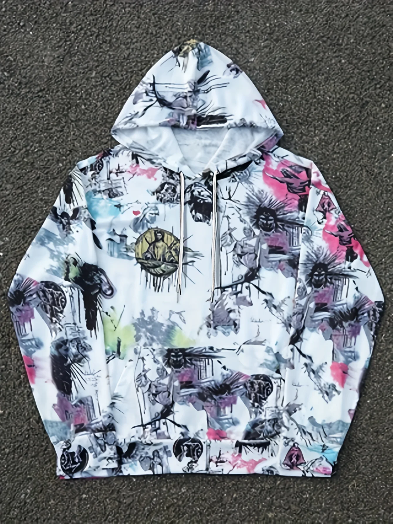 Mens Off White Hoodie Drip Paint Creepy Creature Abstract Line Sketch Mixed Color Graphic Daily Casual Sweat Top
