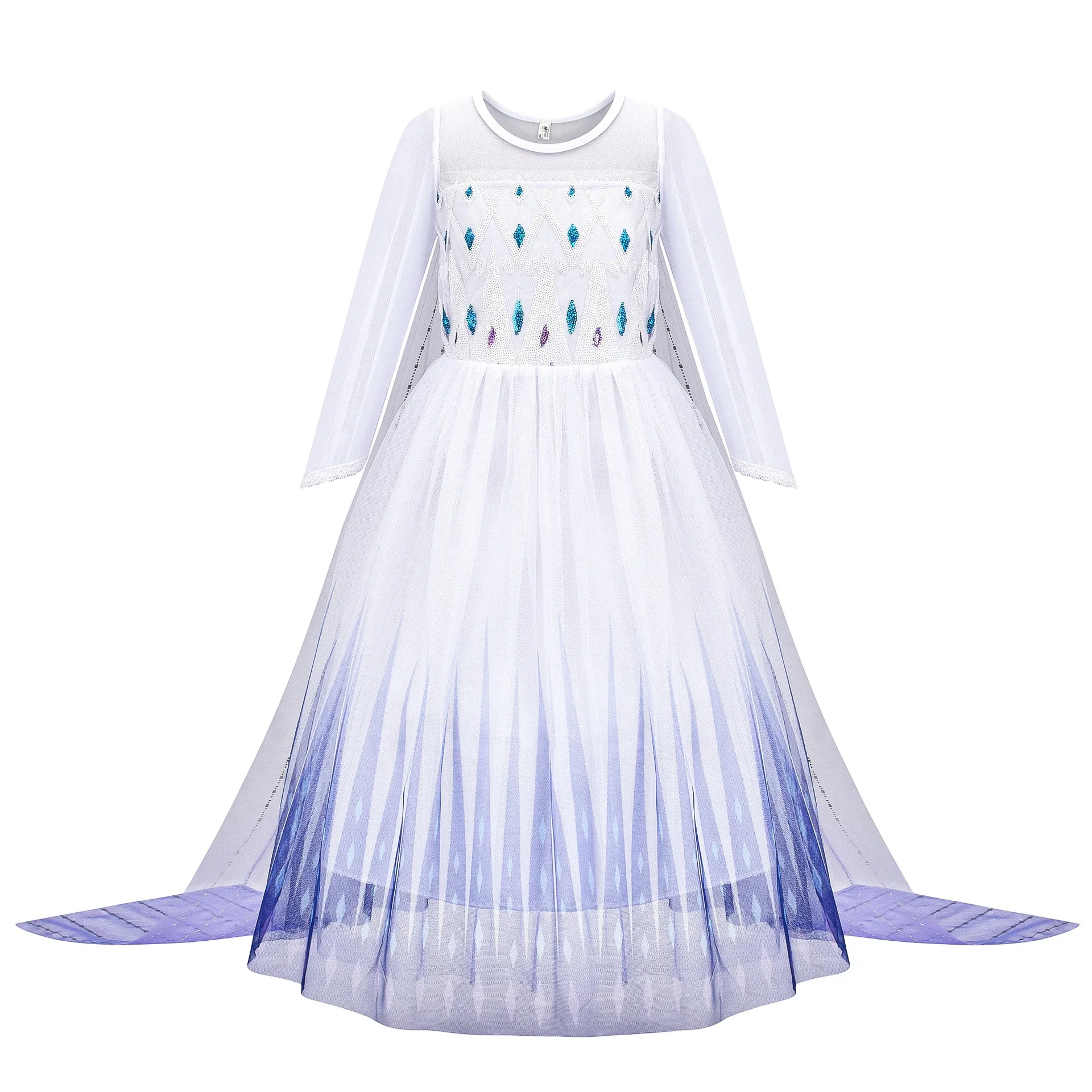 Elsa Costume Girls Princess Dress White Long Sleeve Ball Gown Birthday Kids Snow Queen Cosplay Carnival Costume