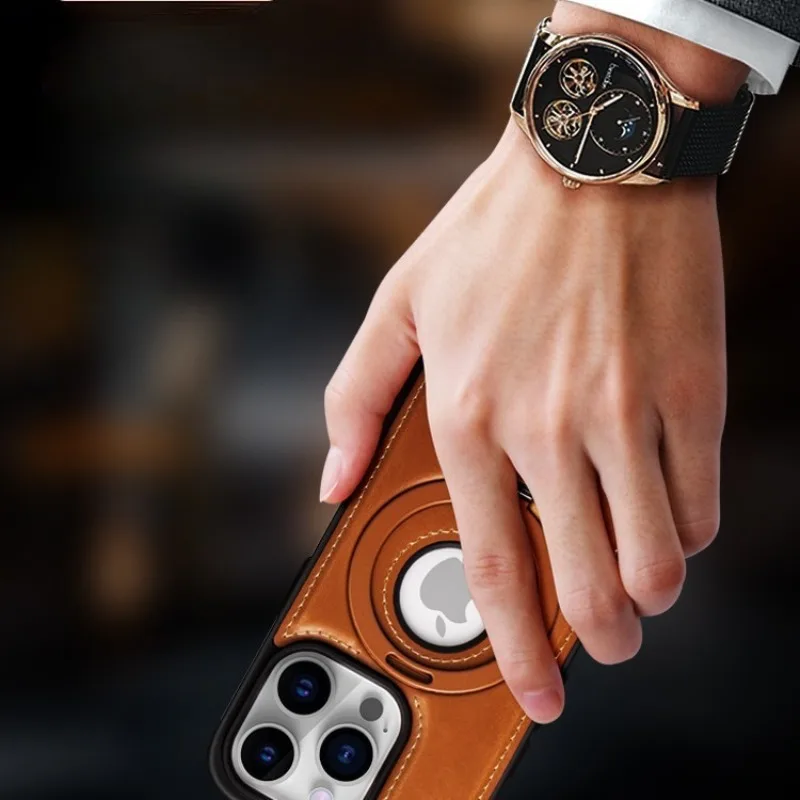 Funda de anillo con soporte magnético de cuero PU de lujo para IPhone 16 15 14 Plus 13 12 Pro Max Magsafe cubierta con logotipo hueco de carga inalámbrica