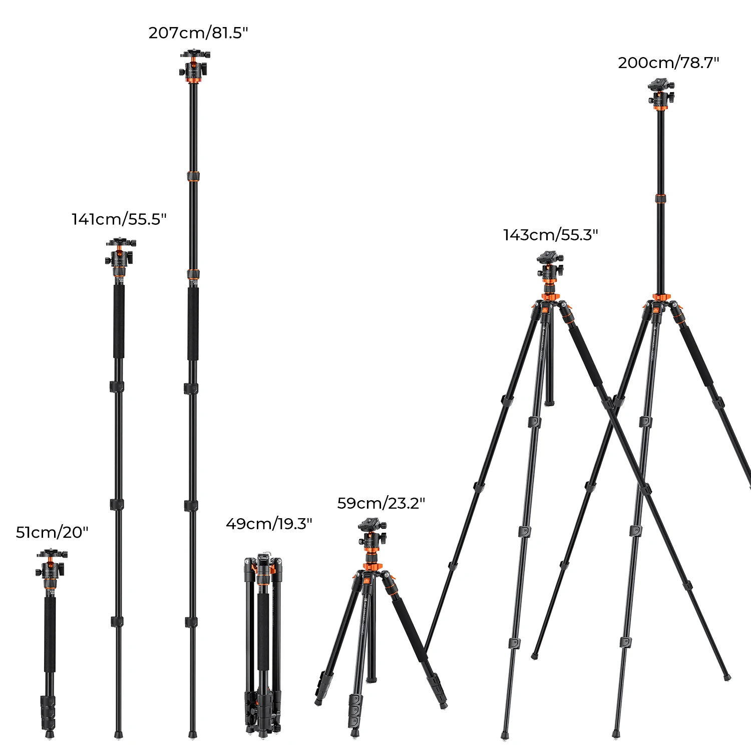 Imagem -06 - Concept Câmera Tripé para Dslr Alumínio Compacto 360 Graus Bola Cabeça Carga 10kg Viagens e Trabalho 78 200cm k & f