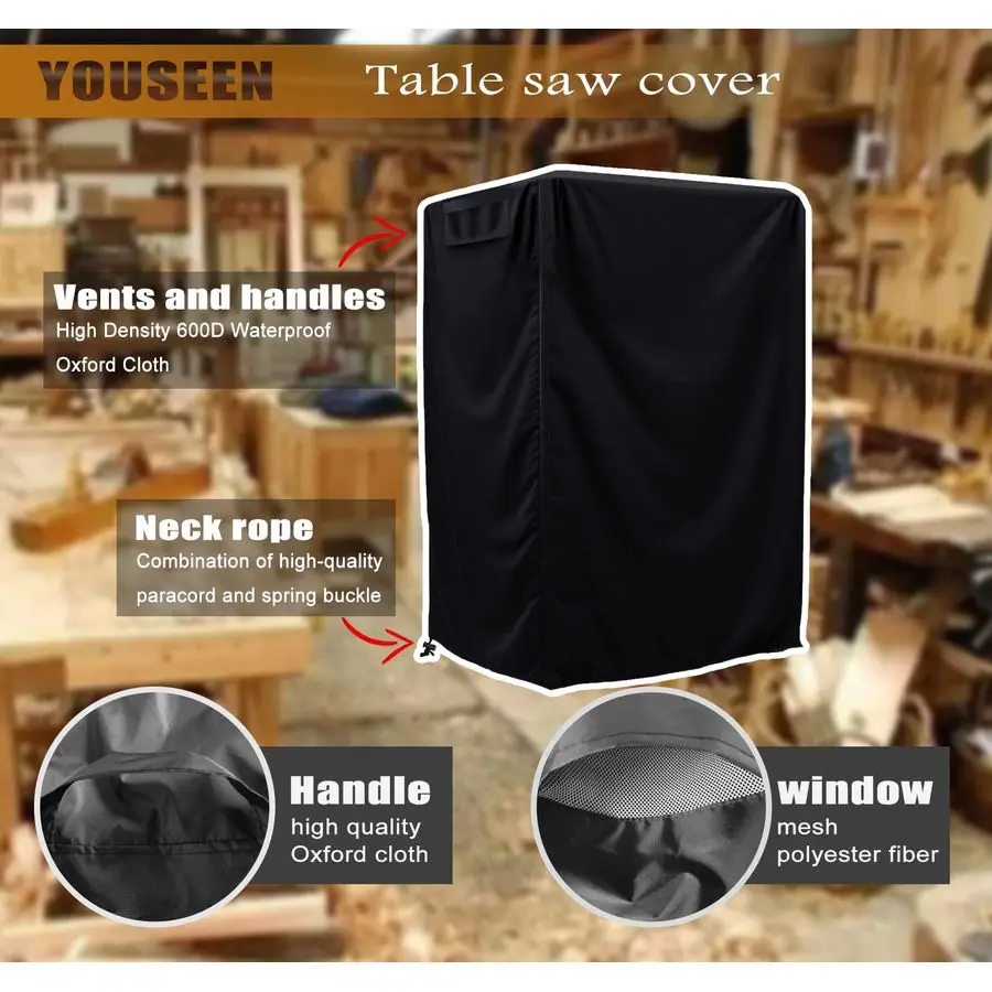 zaagafdekking, waterdichte tafelzaagafdekking met hoge dichtheid, draagbare tafelzaagafdekking voor buiten, W35D27H38.