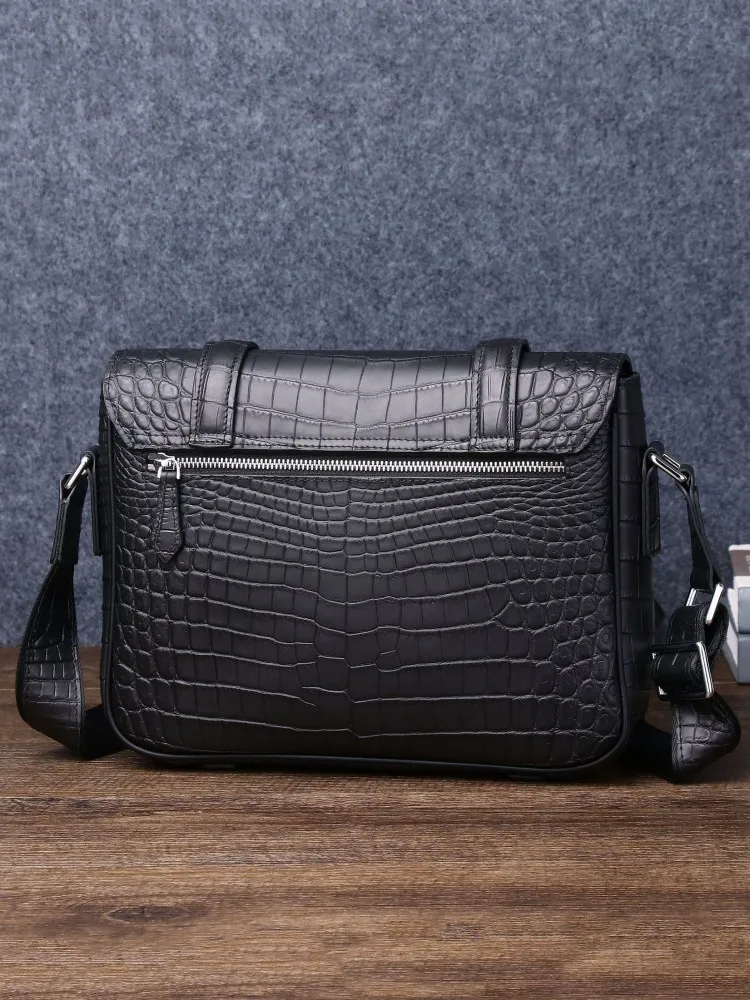 Mens Genuine Leather Bag Business Casual Office Men Briefcase Crocodile Skin Satchels Vintage Single Shoulder Messenger Bags