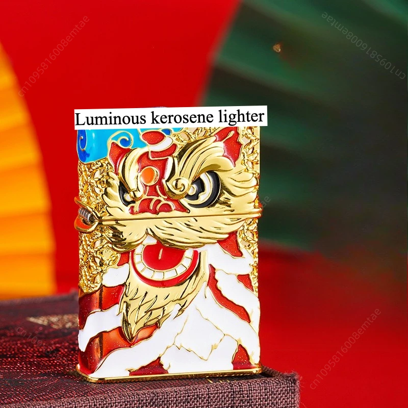New enamel colors luminous armor fuel lighter, classic windproof grinding wheel lighter, cigarette accessories, men's gift