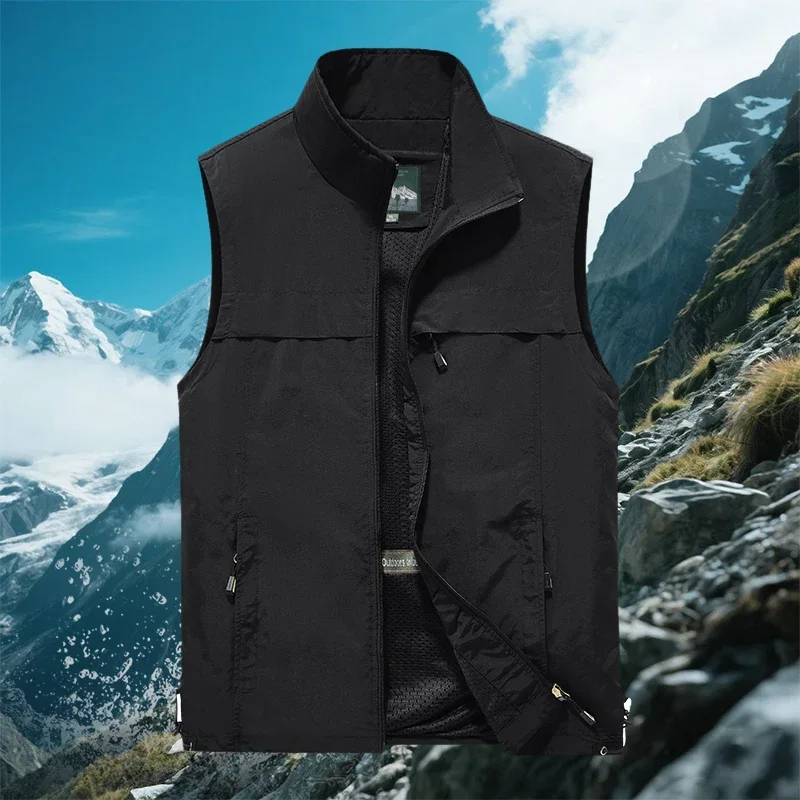 Hiking Vest Men's Work Vest Large Size Golf Sleeveless Jacket Tactical Windbreaker Hunting Camping Fishing Waterproof Coat Parka