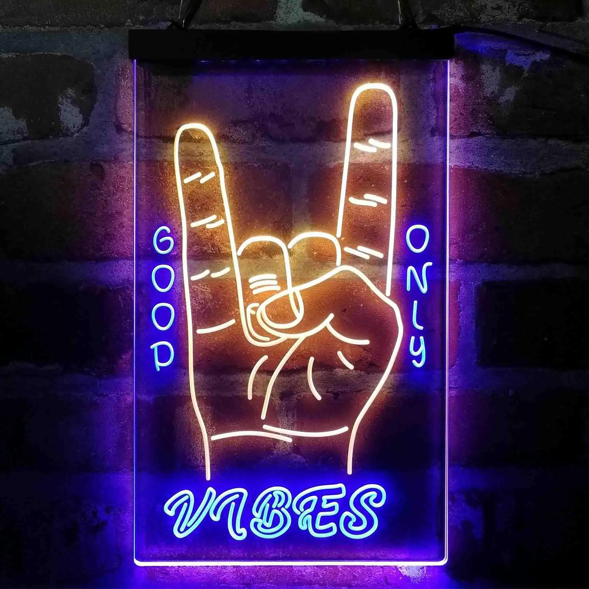 Good Vibes Only Rock n Roll Hand Signal Dual-color LED Neon Sign st6-i4095