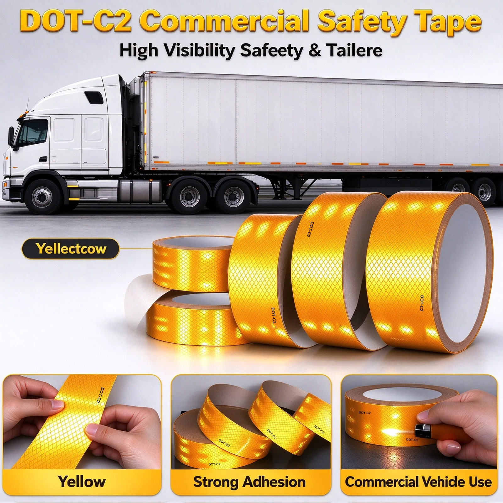 1.9/5.9M Reflective Sticker DOT-C2 Yellow High Reflective Signs Warn Tape Bicycle Cloth Construction Site Safety Decoration