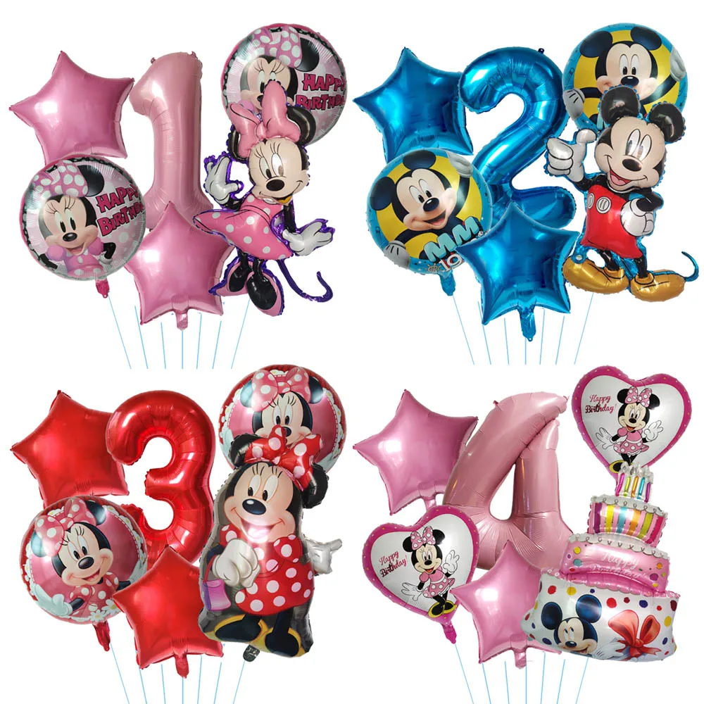 

6pcs Mickey Minnie Balloons Baby Shower Birthday Party Decorations 32inch Number Cartoon Mickey Mouse Balloon Kids Toys Globos