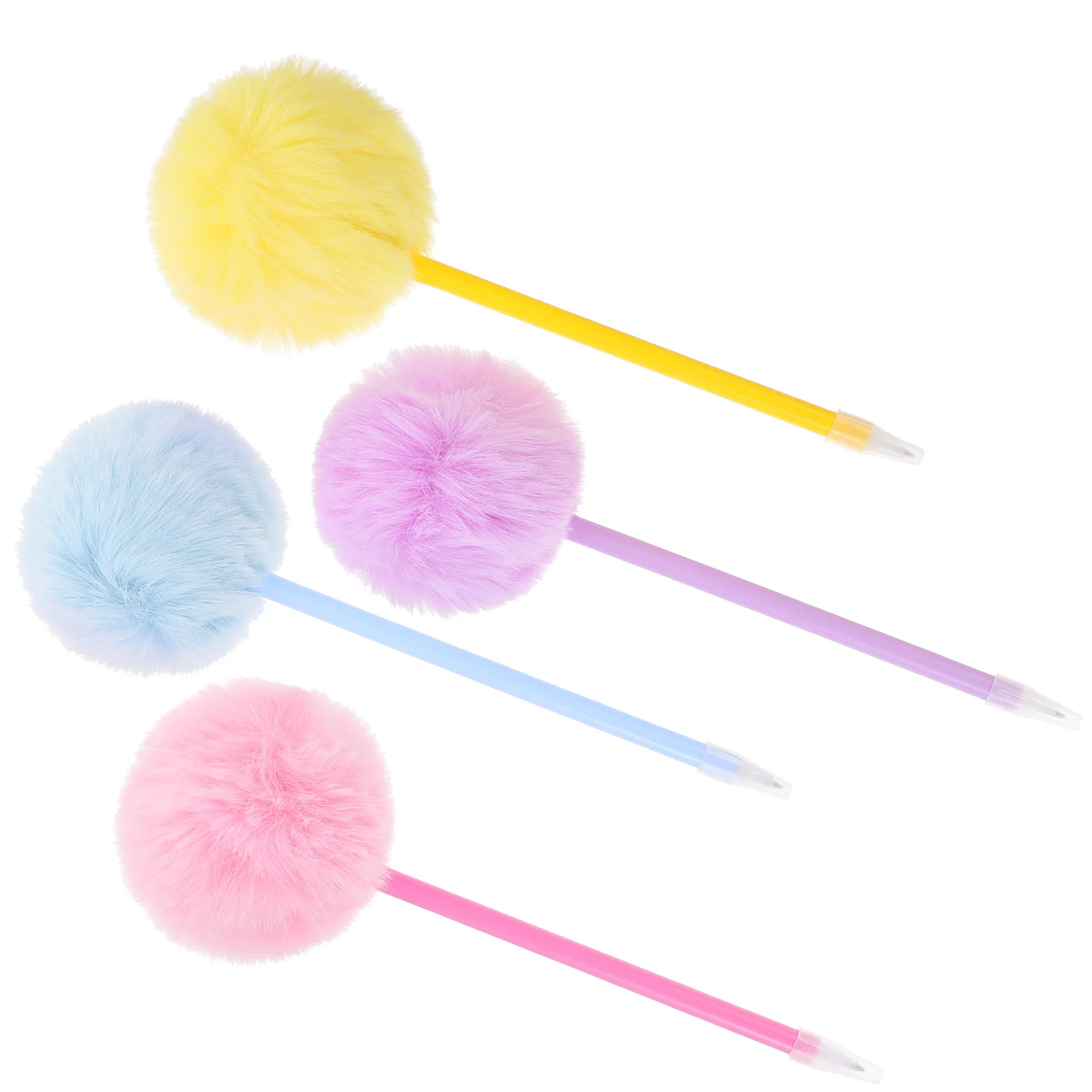 4 Pcs Pastel Hair Ball Writing Pen Ballpoint Bright Color Fluffy Stationery Plush Elegant Style Pens