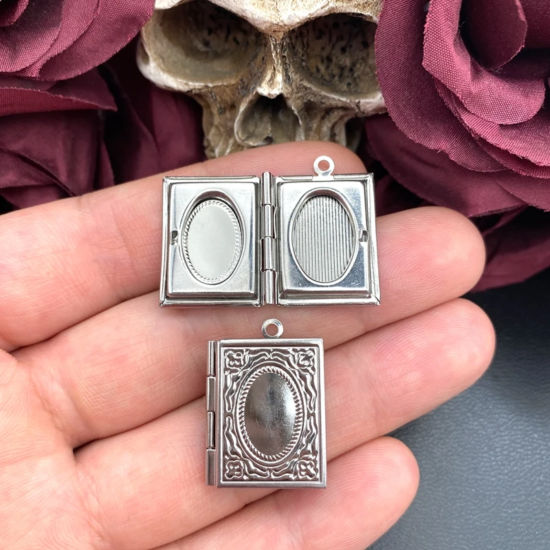 2pcs Book Locket Picture Frame Charm Stainless Steel Photo Frame Pendant Designer Charms For Jewelry Making DIY Jewelry Findings