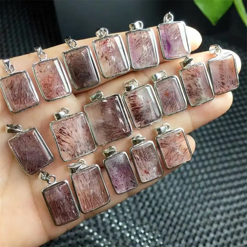 

S925 Natural Super Seven Quartz Cube Pendant Fashion Elegance Healing Jewelry Birthday Crystal Women Mature Charm Gift 1pcs