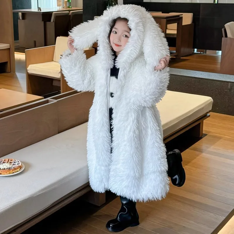 Autumn and Winter Girls Fur Coat Baby Imitation Fur Coat Medium Long Style Little Girls Plush Home Clothes