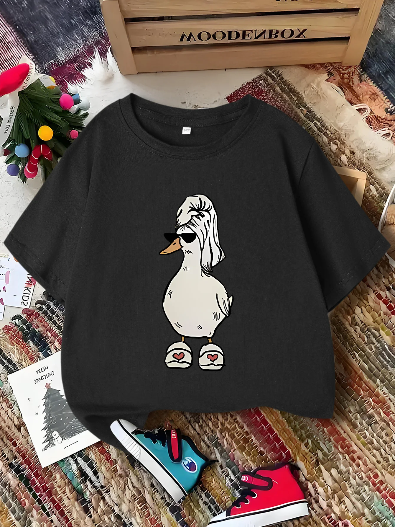 Cute Cool Duck With Sunglasses Print Graphic Kids Tee Boys Girls Family Matching Cotton Crew Neck Short Sleeve Soft Summer Tee