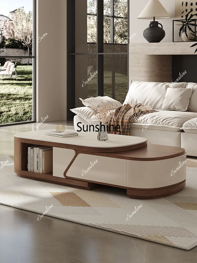 

Medieval travertine solid wood coffee table combination telescopic living room home