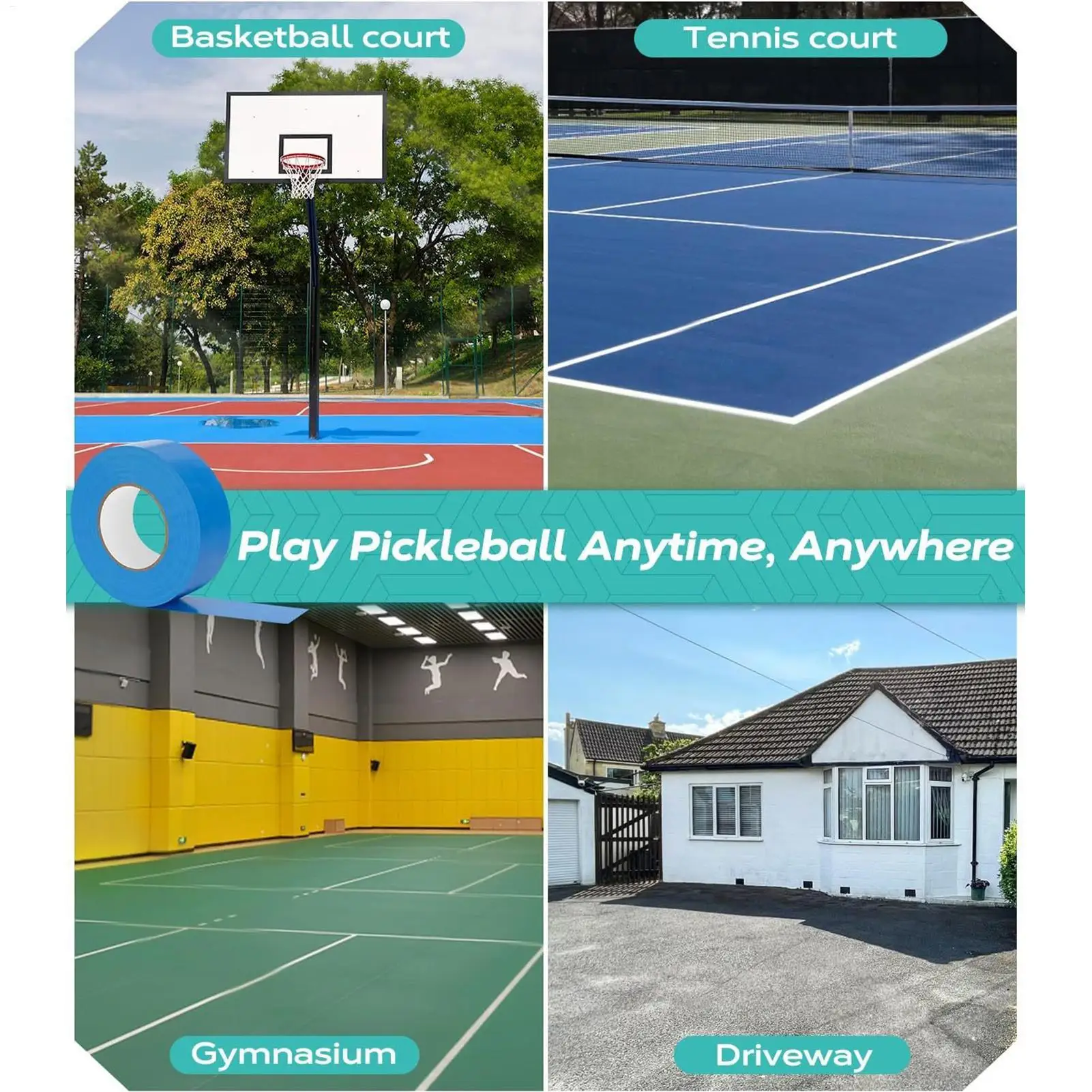 Bande de terrain de Pickleball 0.16x164 pieds, lignes d'entraînement flexibles, marqueurs de terrain de Pickleball pour Tennis, extérieur, intérieur, Golf, Badminton