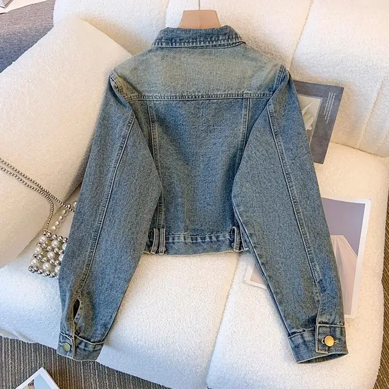 Veste en jean courte à taille 2025, manteau chic taille haute d'inspiration vintage pour femme