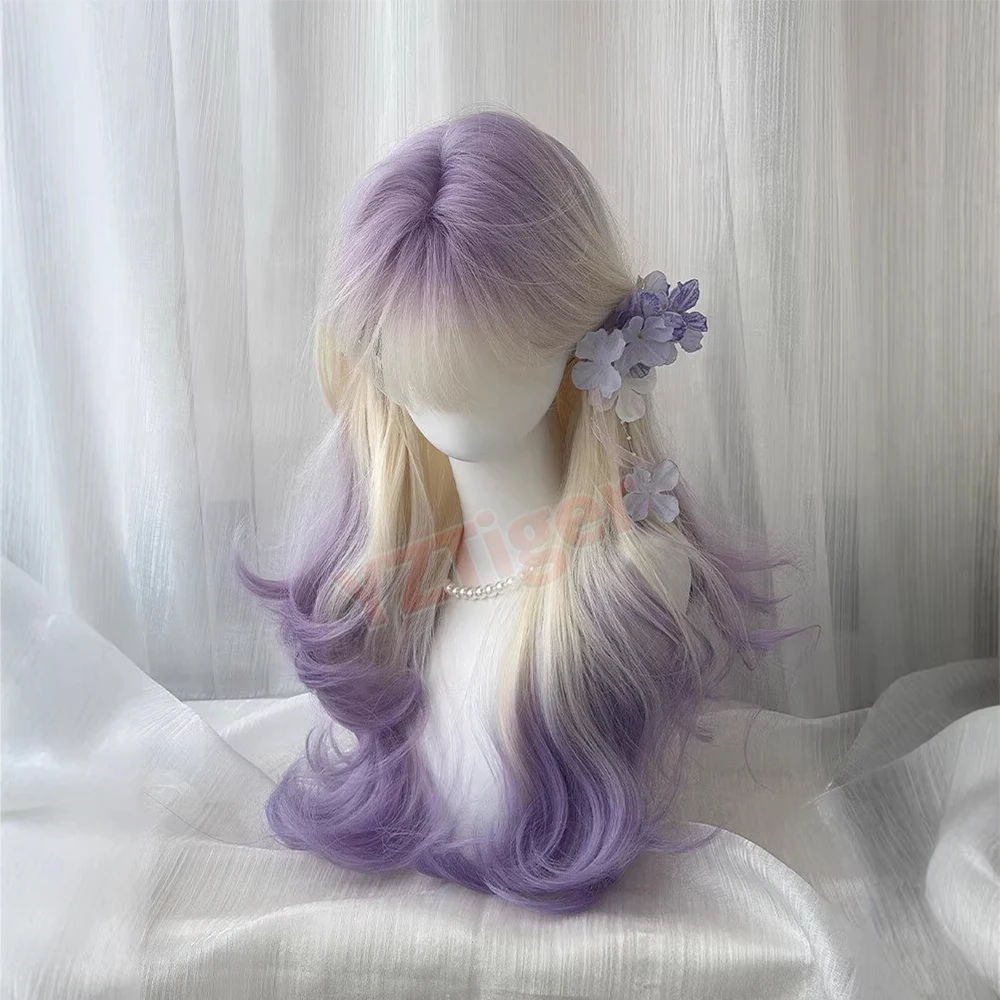 Long Curly Hair Synthetic Wig with Bangs For Women Halloween Cosplay Lolita Christmas Party Daily Use Natural Heat-resistant Wig