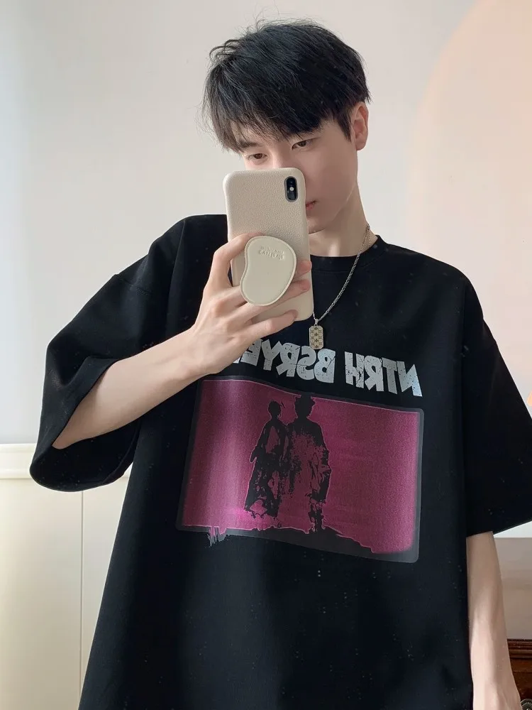 

American Hiphop High Street Cotton T-Shirt Men's Summer Trend Loose Short Sleeve Teenage Junior High School Student Body T-Shirt