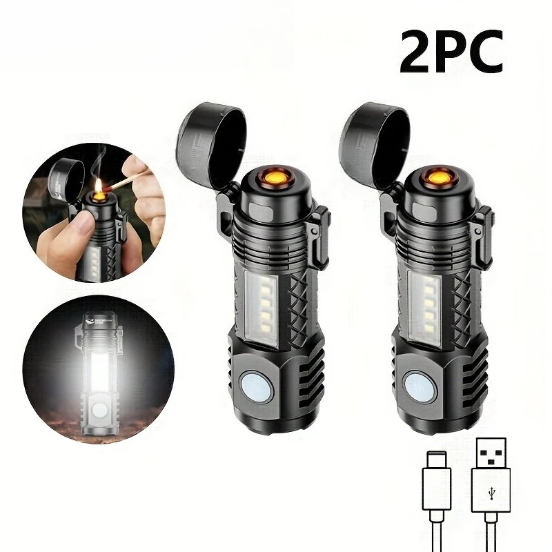 2-Pack 2in1 Ultra-Bright LED Flashlights, Pocket-Sized, 3 Modes, for Camping Hiking & Gifts