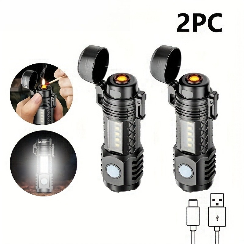  2-Pack 2in1 Ultra-Bright LED Flashlights, Pocket-Sized, 3 Modes, for Camping Hiking & Gifts 