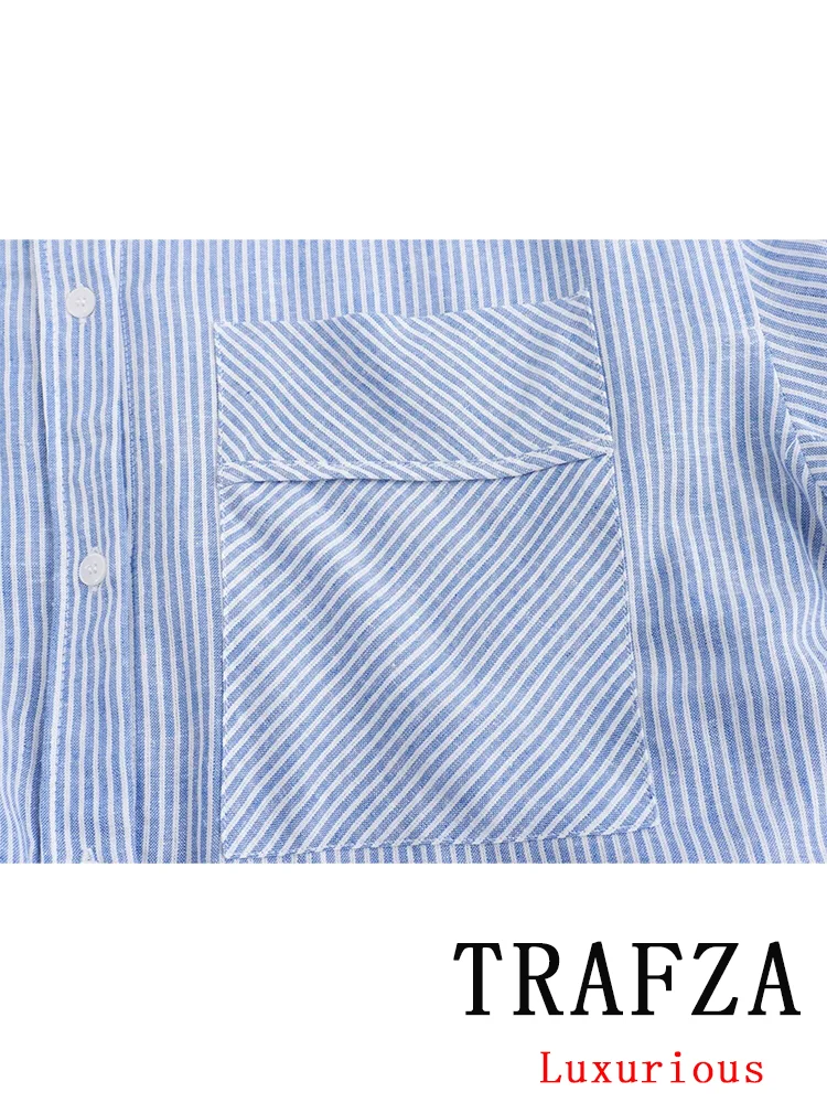 TRAFZA Vintage Casual Chic Women Striped Suit Single Breasted Long Sleeve Shirt Loose Long Pants New Fashion 2024 Summer Sets