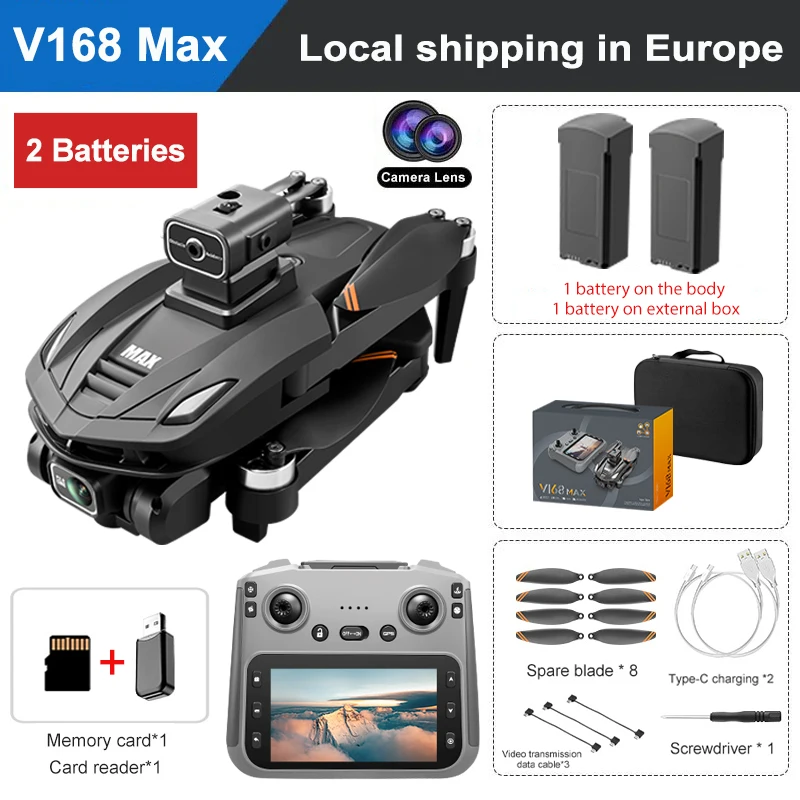 Nieuwe V168 PRO MAX GPS Drone Professionele HD Dubbele Camera Obstakelvermijding Borstelloze Motor Met Schermbediening Afstandsbediening 5G WIFI FPV Drone RC Quadcopter Jongens Speelgoed