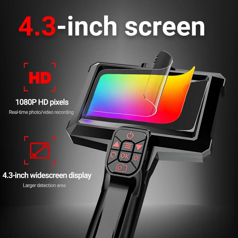 Automotive Engine Borescope Camera 4.3 Inch 1080P HD Industrial Inspection Endoscope With LED Lights For Cylinder Pipe Repair
