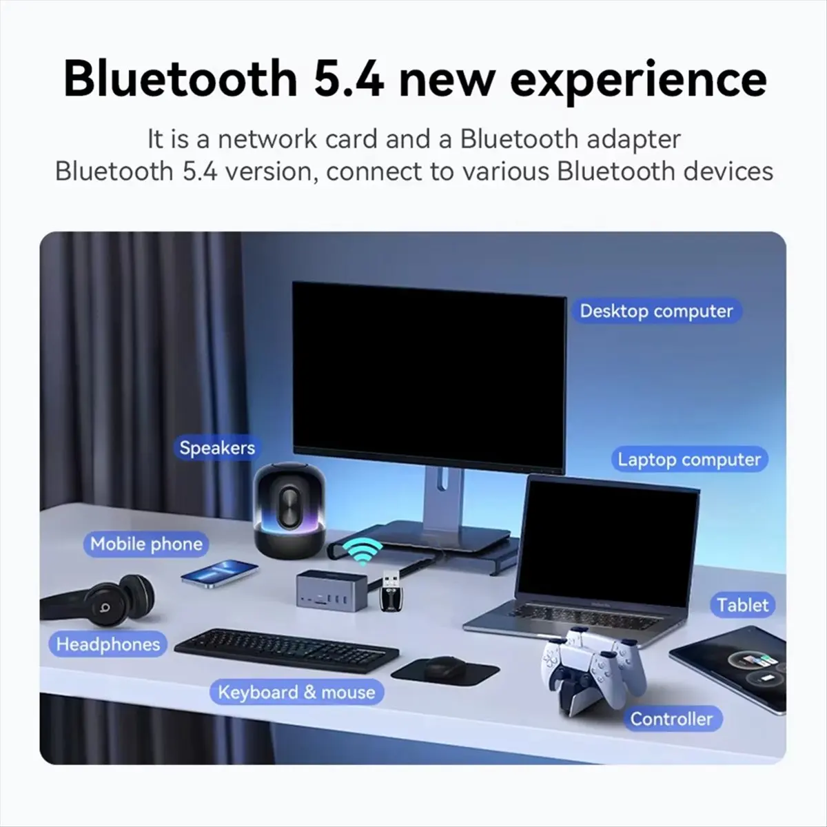 2 في 1 WIFI6 AX900 USB بلوتوث 5.4 محول واي فاي لاسلكي ثنائي النطاق 2.4G + 5 جيجا هرتز 900 ميجا بت في الثانية بطاقة الشبكة لـ Win10/11