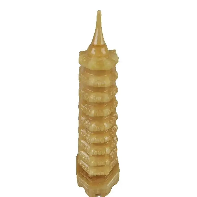 Natural Jade Wenchang Pagoda Decoration，Yellow jade stone Carving, Pagoda