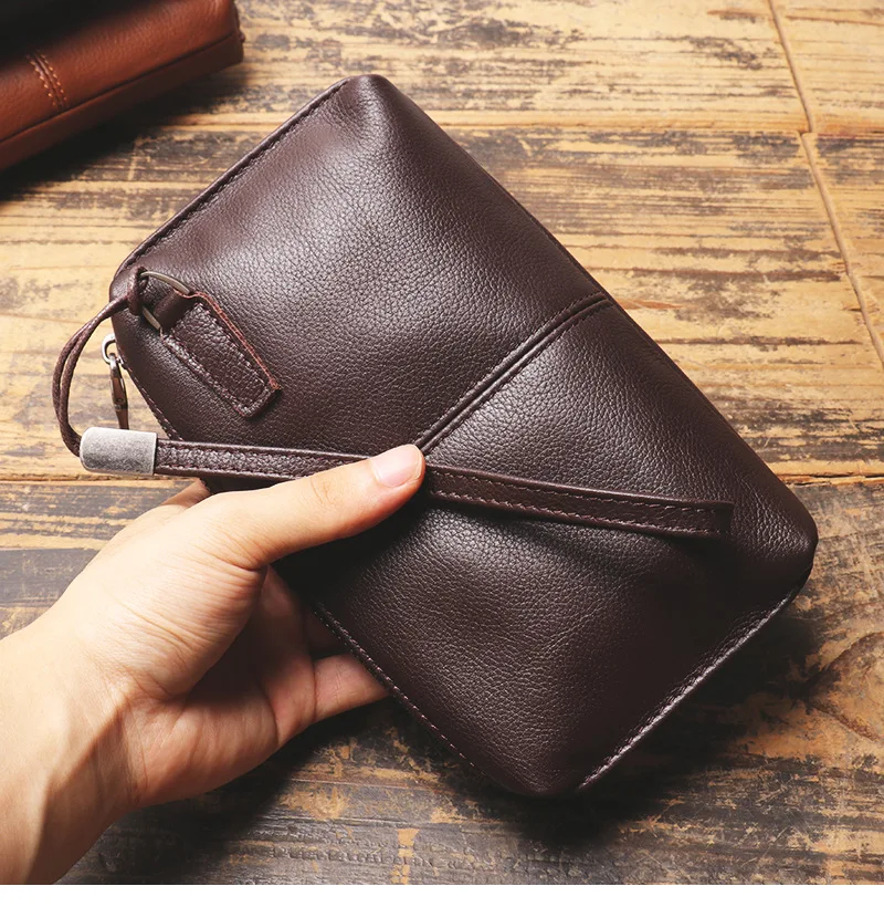 Neue Herren-Clutch aus echtem Leder, weiche Leder-Reißverschluss-Langbörse aus hochwertigem Rindsleder, lässige Handtasche – Detail 8