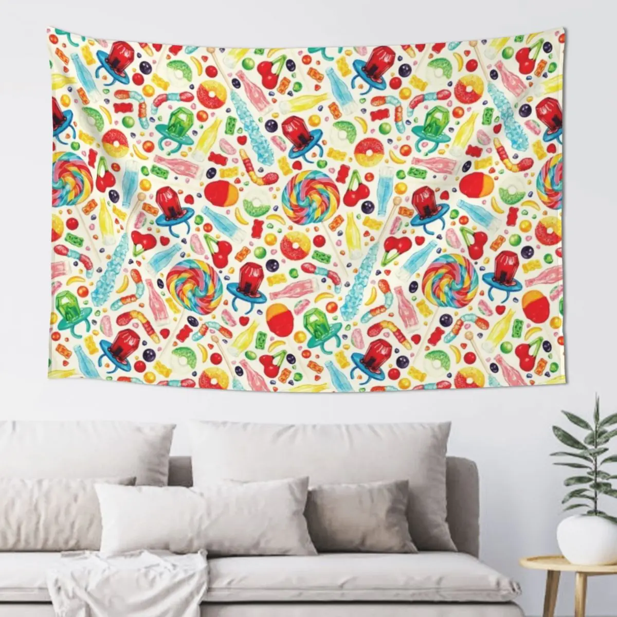 

Candy Pattern - White Tapestry Aesthetics For Room Bedroom Deco Kawaii Room Decor Tapestry