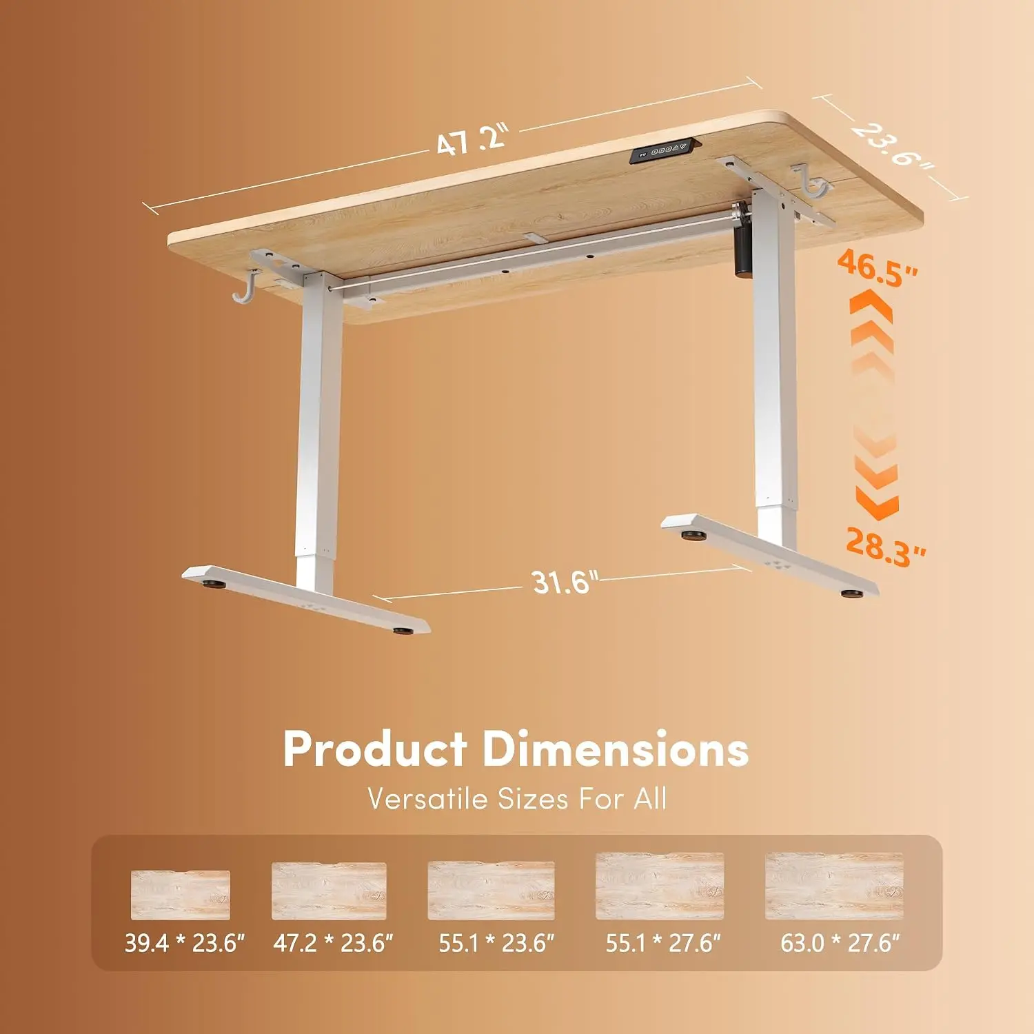 Standing Desk 48 × 24 Inch Electric Height Adjustable, Maple