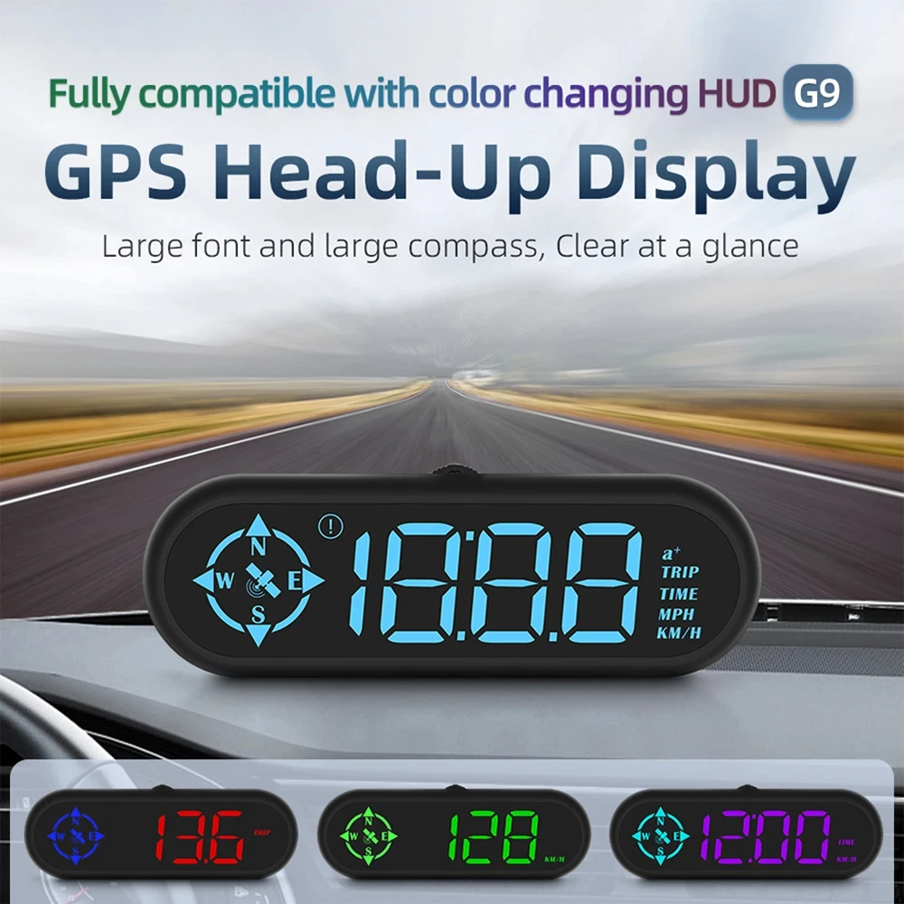 

Бортовой компьютер GPS-спидометр G9 HUD, автомобильные проекционные дисплеи, чтение скорости, дисплеи часов и компаса, сигнализация превышения скорости