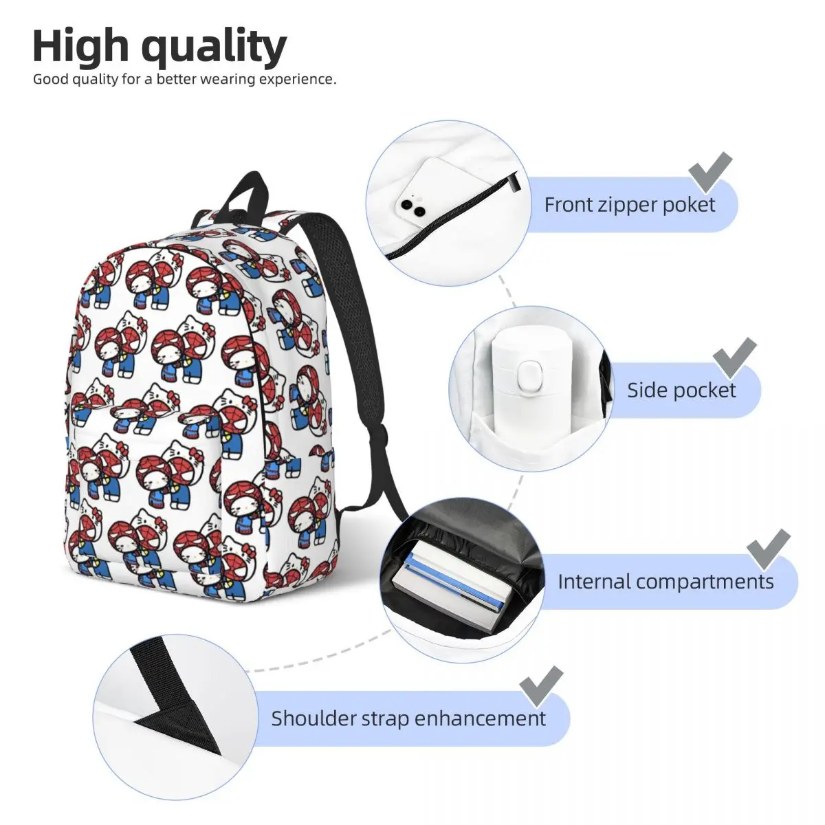 Olá kitty spiderman namorado namorada adolescente mochila esportes estudante negócios daypack para homens mulheres faculdade bolsa de ombro