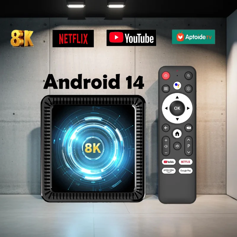 Q19 Android14 8K HDR10+ Smart TV Box BT5.4 Dual WiFi Allwinner H618 8K Set Top Box Media Player mit Google Voice Assistant