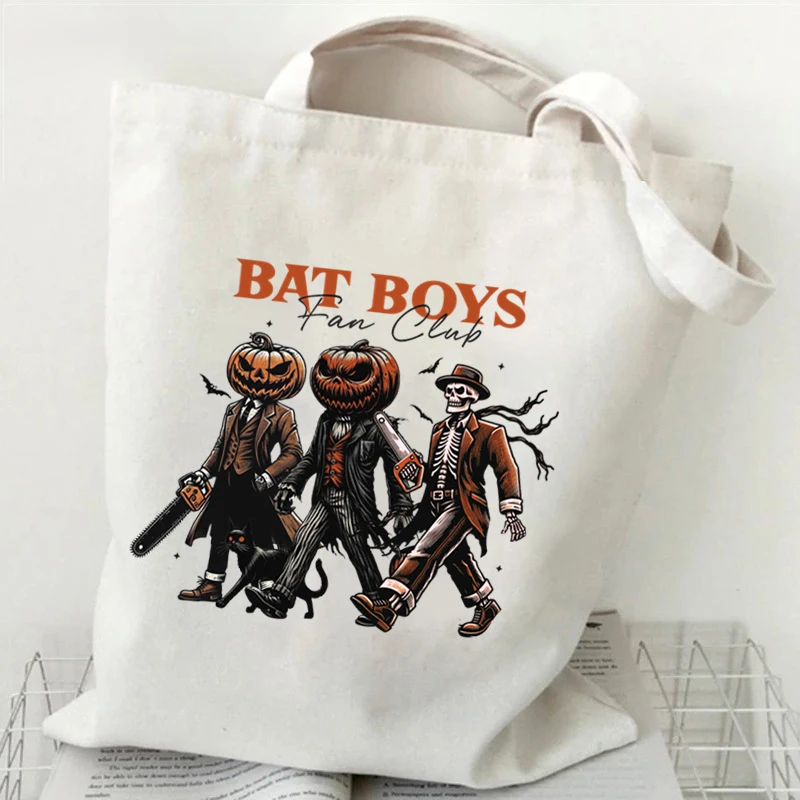 Spooky Halloween Tote Bags Women Horror Skeleton Design Canvas Shopping Bag Unisex Flower Skeleton Vintage Style Shoulder Bags