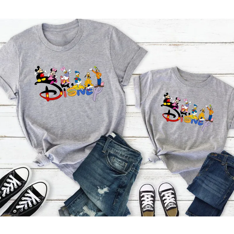 New Family Disney Trip Shirts Funny Mickey Minnie Mouse Print Matching Father Mother Kids Tees Baby Rompers Family Look Outfits