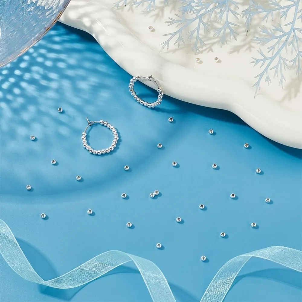 300 Buah 3Mm Manik Pengatur Jarak Manik Bulat Halus Perhiasan Manik Perak Manik Pengatur Jarak Kuningan Kecil Manik Longgar Manik Bola Logam Manik