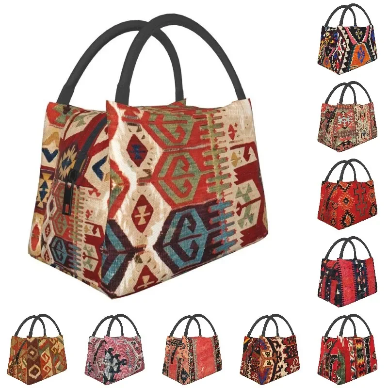 

Aksaray Tribal Antique Turkish Kilim Print Insulated Lunch Bags for Women Leakproof Vintage Bohemian Ethnic Art Tote