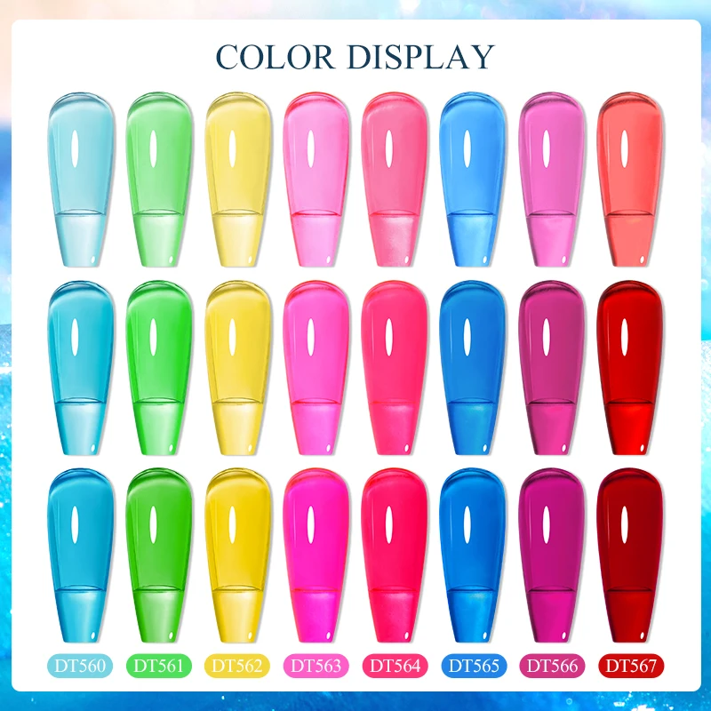 MEET ACROSS 7ml Jelly Glass Gel Nail Polish Summer Cool Semi-transparent Sea Blue Gel Polish Rainbow Nail Art UV Gel Varnish