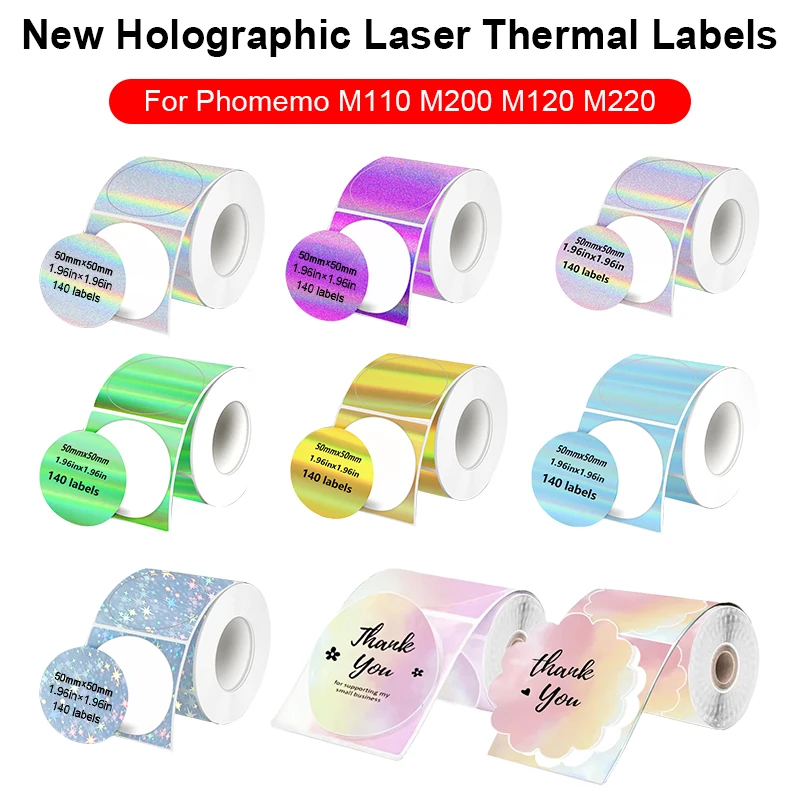 

1PK New Holographic Laser Color Transparent Thermal Adhesive Label Roll Suit for Phomemo M110/M200/M120/M220 E210 P50 DETONG P1