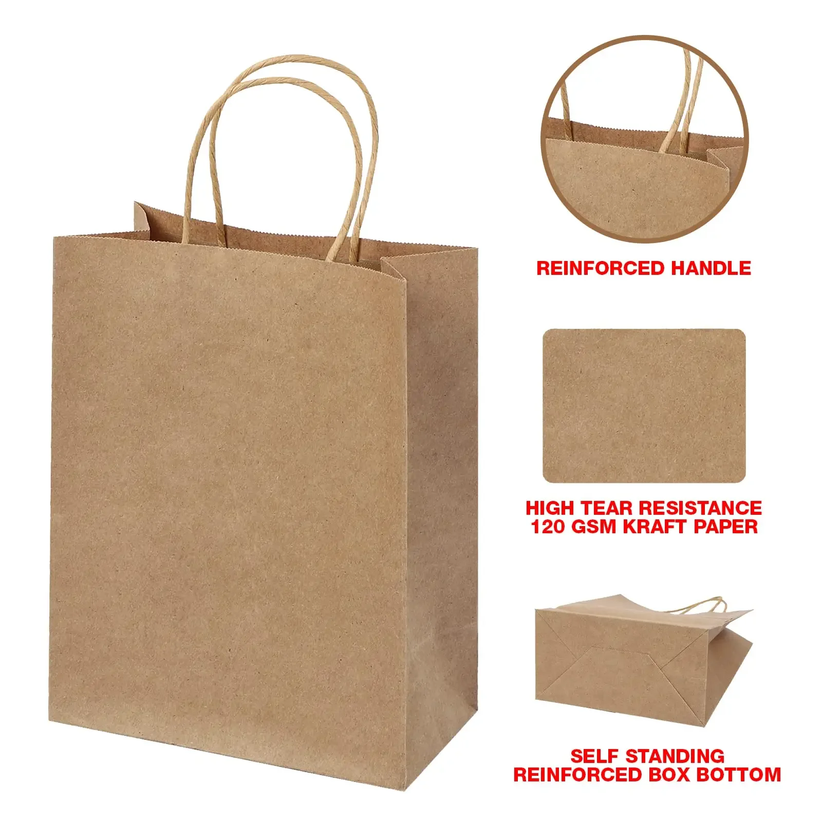 Brown Kraft Paper Gift Bags With Handle Wedding Birthday Party Favor Bags For Small Shopping Retail Merchandise Bags